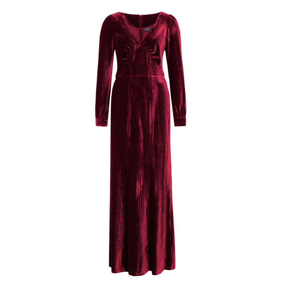 Verbazingwekkend Voodoo Vixen Lange fluwelen jurk met lange mouwen en V-hals rood LT-57
