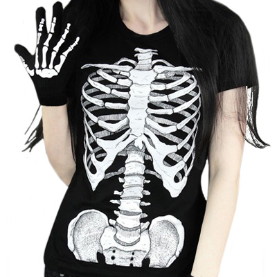 Skeletten ribben en romp T-shirt zwart - Skeletten ribben en romp T-shirt zwart -