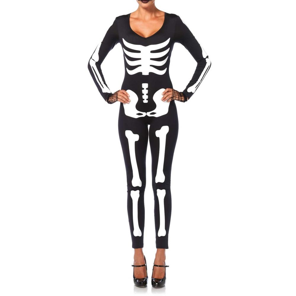 Leg Avenue Spandex Glow In The Dark Skelet Catsuit Zwart Wit Kostuum